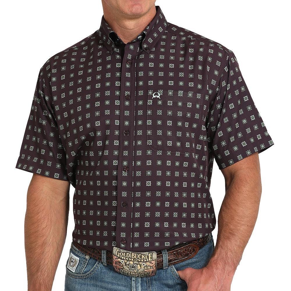 Cinch Men’s Purple Geo Print Arenaflex  Short Sleeve Shirt